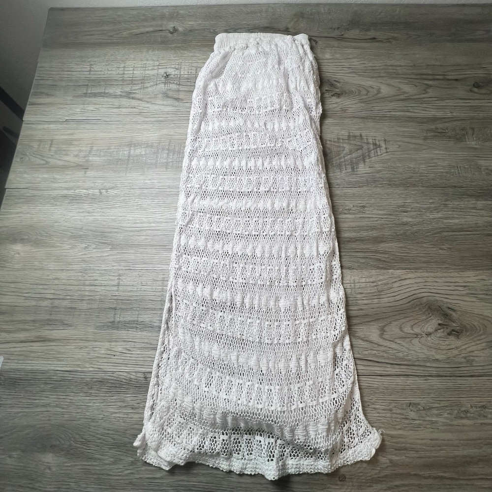 Blanco Crochet Maxi Skirt Womens OS White Cotton Knit Built-in Shorts Boho Peru - Picture 5 of 10